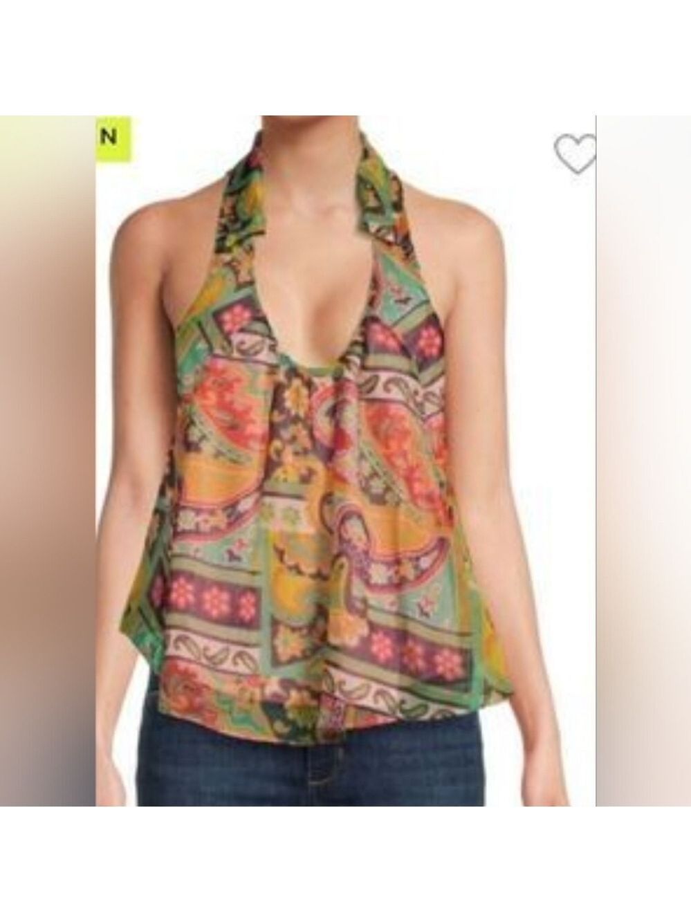 Free People Strawberry Retro Combo Graphic Halter Tank Top Size S